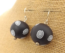 Load image into Gallery viewer, Black & White Koru Spiral Kathryn Design Bead Earrings on Sterling Silver Hooks