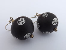 Load image into Gallery viewer, Black & White Koru Spiral Kathryn Design Bead Earrings on Sterling Silver Hooks