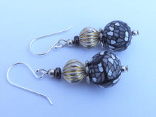 Load image into Gallery viewer, Black & White Mix Kathryn Design bead earrings on Sterling Silver Hooks