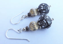 Load image into Gallery viewer, Black & White Mix Kathryn Design bead earrings on Sterling Silver Hooks