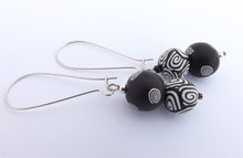Load image into Gallery viewer, Black & White Spirals Kathryn Design Bead Earrings on Long Kidney Hooks
