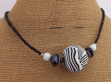 Load image into Gallery viewer, Black & White Striped Chunky Kathryn Design Single Feature Bead Necklace
