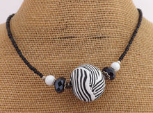 Load image into Gallery viewer, Black & White Striped Chunky Kathryn Design Single Feature Bead Necklace