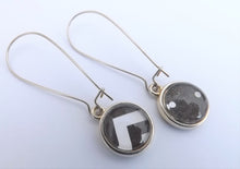 Load image into Gallery viewer, Black & White Double Sided Dome Earrings on Long Kidney Hooks