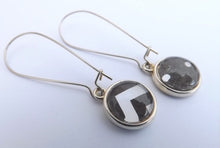 Load image into Gallery viewer, Black & White Double Sided Dome Earrings on Long Kidney Hooks