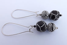 Load image into Gallery viewer, Black & White Kathryn Design Bead Earrings on Long Kidney Hooks