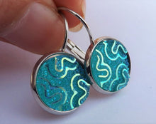 Load image into Gallery viewer, Blue AB Lustre Squiggle on Lever Back Hooks