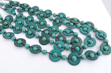 Load image into Gallery viewer, Blue Chunky Triple Strand Wooden Bead Necklace on Black Cord