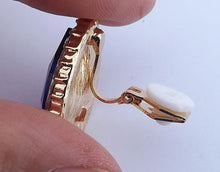 Load image into Gallery viewer, Blue, Gold Tone & Silver Diamante Teardrop Clip On Earrings