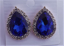 Load image into Gallery viewer, Blue, Gold Tone & Silver Diamante Teardrop Clip On Earrings