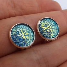 Load image into Gallery viewer, Blue, Gold & Black Swirl Handmade Clip on Earrings