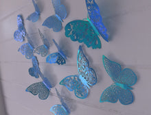 Load image into Gallery viewer, 12x Blue Gold Sheen Butterfly 3D Wall Decals