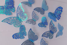 Load image into Gallery viewer, 12x Blue Gold Sheen Butterfly 3D Wall Decals