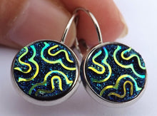 Load image into Gallery viewer, Blue Green AB Lustre Squiggle on Lever Back Hooks