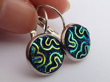 Load image into Gallery viewer, Blue Green AB Lustre Squiggle on Lever Back Hooks