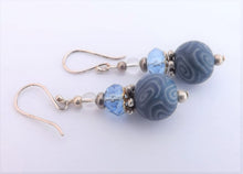 Load image into Gallery viewer, Blue Handmade Kathryn Design Bead Earrings on Sterling Silver Hooks