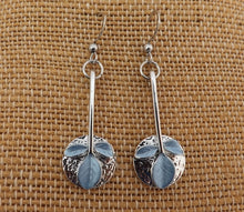 Load image into Gallery viewer, Blue Leaves on Silver Tone Circle, Drop Earrings