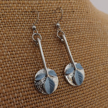 Load image into Gallery viewer, Blue Leaves on Silver Tone Circle, Drop Earrings