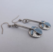 Load image into Gallery viewer, Blue Leaves on Silver Tone Circle, Drop Earrings