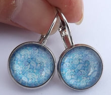 Load image into Gallery viewer, Blue Paisley Pattern - Dome Earrings on Lever Back Hooks