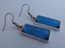 Load image into Gallery viewer, Blue Rectangle Dome Drop Earrings