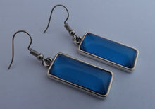 Load image into Gallery viewer, Blue Rectangle Dome Drop Earrings