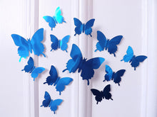 Load image into Gallery viewer, 12x Reflective Blue Metallic Mirror Effect Silver 3D Butterfly Wall Decals
