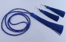 Load image into Gallery viewer, Blue Tassel & Crystal Cut Beads, Necklace & Earrings Set