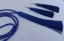 Load image into Gallery viewer, Blue Tassel & Crystal Cut Beads, Necklace & Earrings Set
