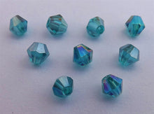 Load image into Gallery viewer, 40pcs Bluer Teal AB Lustre Glass Bicones 4mm Beads - btabd