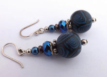 Load image into Gallery viewer, Blue & Black Kathryn Design Bead Earrings on Sterling Silver Hooks
