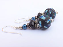 Load image into Gallery viewer, Blue & Black Kathryn Design bead earrings on Sterling Silver Hooks