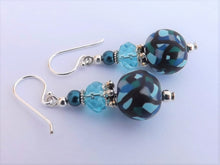 Load image into Gallery viewer, Blue & Black Kathryn Design bead earrings on Sterling Silver Hooks