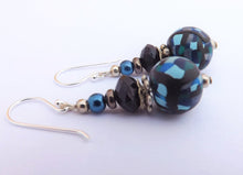 Load image into Gallery viewer, Blue & Black Kathryn Design bead earrings on Sterling Silver Hooks