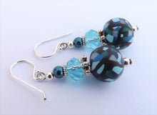 Load image into Gallery viewer, Blue & Black Kathryn Design bead earrings on Sterling Silver Hooks
