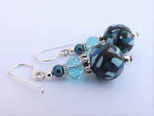 Load image into Gallery viewer, Blue & Black Kathryn Design bead earrings on Sterling Silver Hooks