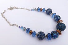 Load image into Gallery viewer, Blue, Black & Bronze Chunky Kathryn Design Bead Necklace with Chain
