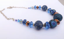 Load image into Gallery viewer, Blue, Black & Bronze Chunky Kathryn Design Bead Necklace with Chain
