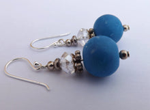 Load image into Gallery viewer, Blue & Clear Kathryn Design Bead Earrings on Sterling Silver Hooks