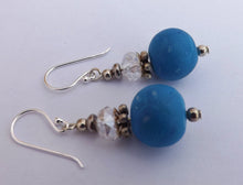 Load image into Gallery viewer, Blue & Clear Kathryn Design Bead Earrings on Sterling Silver Hooks