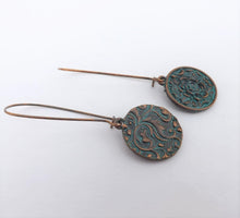 Load image into Gallery viewer, Blue & Copper Tone Double Sided Long Earrings