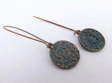 Load image into Gallery viewer, Blue & Copper Tone Double Sided Long Earrings