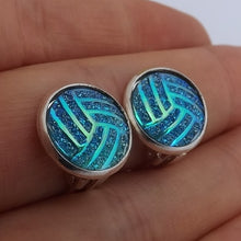 Load image into Gallery viewer, Blue & Gold Sparkle Stripes Handmade Clip on Earrings