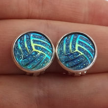 Load image into Gallery viewer, Blue & Gold Sparkle Stripes Handmade Clip on Earrings