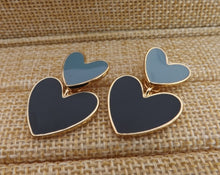 Load image into Gallery viewer, Blue & Gold Tone Enamel Style Heart Earrings (3 colour options)