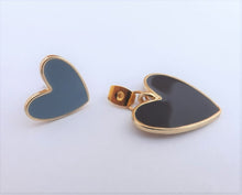 Load image into Gallery viewer, Blue & Gold Tone Enamel Style Heart Earrings (3 colour options)