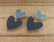 Load image into Gallery viewer, Blue & Gold Tone Enamel Style Heart Earrings (3 colour options)
