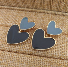 Load image into Gallery viewer, Blue & Gold Tone Enamel Style Heart Earrings (3 colour options)