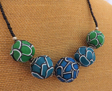 Load image into Gallery viewer, Blue & Green Layered Kathryn Design 5 Bead Chunky Necklace