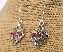 Load image into Gallery viewer, Blue, Green, Pink, Orange Bling, Silver Tone Round Drop Earrings